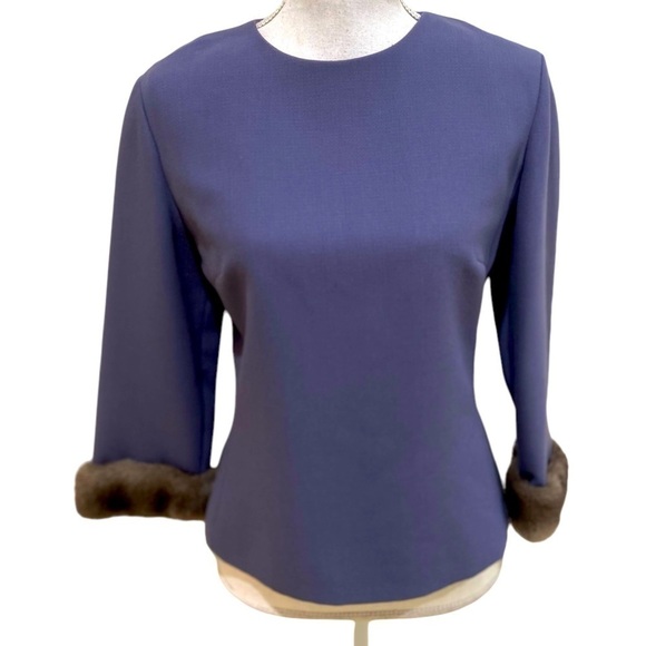 Vintage 90’s Chetta B lined lavender crew neck 3/4 sleeve trimmed mink sz 8 - Picture 1 of 10